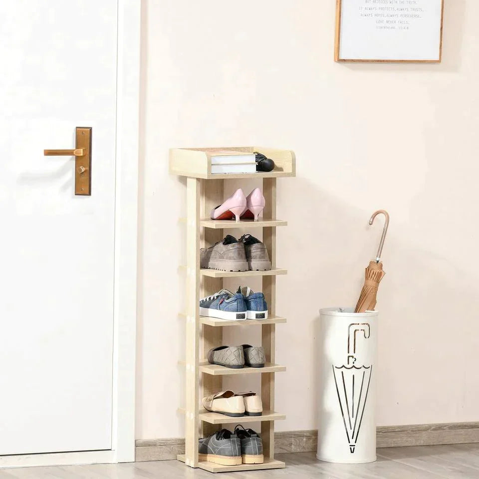7 Tier Shoe Rack Organizer Storage Shelf Display Wooden Cabinet